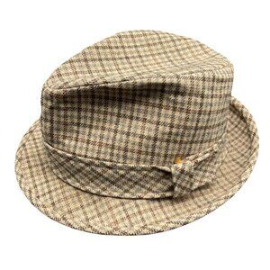 Vtg Pendleton Tweed Fedora Hat Size 6 7/8 Plaid Wool Tan Brown Classic Mens